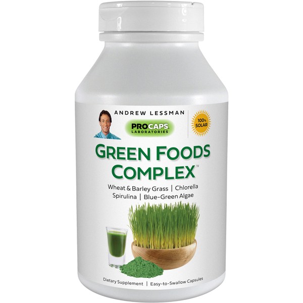 ANDREW LESSMAN Green Foods Complex 60 Capsules – Supplies Building Blocks for Healthy Tissue Growth and Liver Support. 100 mg Each of Barley Grass, Wheat Grass, Blue Green Algae, Chlorella, Spirulina