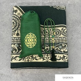 SAQENZA Prayer Rug - Muslim Prayer Rug - Prayer Mat Travel Bag and Prayer Beads - Muslim Gifts for Men Women and Kids (Green 2)