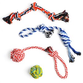 Fida 4 Pack Dog Toys for Small/Medium Dogs, Puppy Toys for Tug Of War | Chewing | Fetch Game, Natural Cotton Dog Rope Toy for Dental Health and Interactive Play