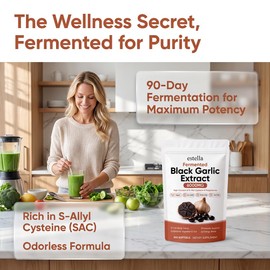 estella Fermented Black Garlic Extract, 90-Day Matured with S-Allyl Cysteine, Odorless Garlic Supplement for Daily Digestive Balance, Vegetarian, All-Natural, Non-GMO, 300 Softgels(1pcs)