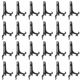 Litoexpe 24 Pcs 3 Inch Black Plastic Easels Plate, Picture Frame Stand Holder Acrylic Display Easels, Baseball Card Display Stand