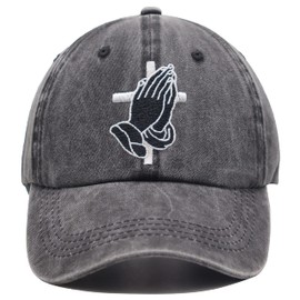 Jesus Praying Hands Cross Hat, Christian Gifts for Men Women, Adjustable Embroidered Dad Baseball Cap