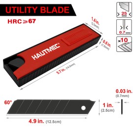 HAUTMEC Professional Retractable Snap Off Utility Knife Replacement Black Blades 25mm (PACK of 10), SK2H Material Heavy Duty Refill Box Cutter Blades,Rust Proof, for Box, Carpet, Rope HT0082-BL