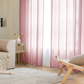EMEMA 2 Panels Transparent Voile Curtains with Soft Eyelets Windows for Bedroom and Living Room Elegant Living Room 140x280cm Dirty Pink