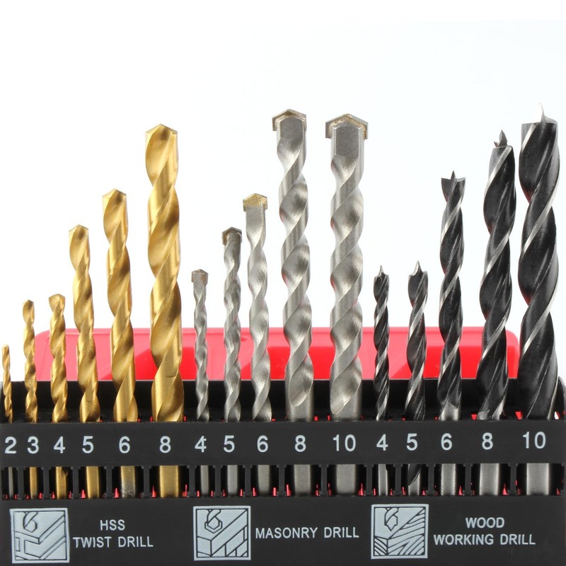 KEWAYO 16-Piece Drill Bit Set Made of HSS, Concrete &