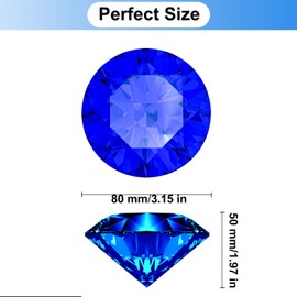 Hiziwimi 80mm Large Crystal Diamond Paperweight with Stand Jewels Wedding Decorations Centerpieces Home Decor (Blue)