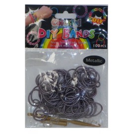 DIY 100 Silicone Loom Bands with Clips and Loom Tool - Dark Metallic Purple