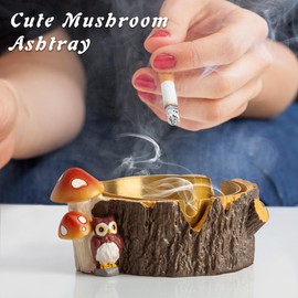 Yiiwinwy Outdoor Ashtray with Stainless Steel Tray,Owl Mushroom Cute Ashtrays for Smokers,Ashtrays for Outside Patio Garden Home Outdoor Indoor Decor