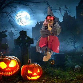 Scary Witch Decorations - Creepy Hangings Witch Decoration | Talking Decorations with Light-up Eyes and Sound Activation Function for Tree Decor