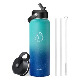 BUZIO Insulated Water Bottle with Straw, 40 oz Stainless Steel Sports Wide Mouth Water Bottle, BPA-Free Flex Cap and Straw Lid, Wide Mouth BPA-Free Sweat-Proof Sports Water Flask, Keep Hot Cold