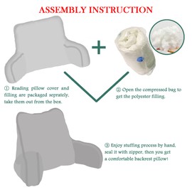 BYTIDE Art Velvet Assembly Needed DIY Backrest Reading Bed Rest Pillow with Arms and Pockets for Sitting in Bed Couch Sofa, Removable Cover and Filling Seprated, 20" x 18" x17", Christmas Green