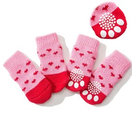 Anti Slip Dog Socks, 2 Pairs Pet Paw Protector, Adjustable Dog Paw Protectors Prevent Scratching, Shoes for Hot/Cold Pavement, Injury Prevent Licking for Small Medium Large Boots Socks