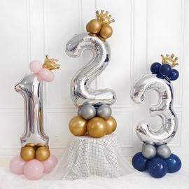 Ponmoo Balloons, Numbers 12/21, Silver, Giant Number 0, 1, 2, 3, 4, 5, 6, 7, 8, 9, 10–19, 20–29, 30–39, 40, 50, 60, 70, 80, 90, 100, Foil Balloons for Wedding Anniversary, Birthday Party Decoration