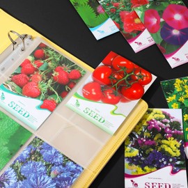 Seed Storage Organizer Sleeves 4 Pocket Garden Seed Organizer Binder Sheet Protectors Seed Packet Organizer, Slot Size 3.5"x 5.5" Clear 3 Ring Binder Seed Pockets for Postcards Photos Cards (30 Pcs)