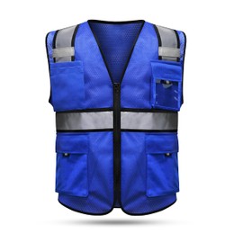 HYCOPROT High Visibility Mesh Safety Reflective Vest with Pockets and Zipper, Meets ANSI/ISEA Standards