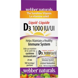 Webber Naturals Vitamin D3 1000 IU Liquid, 25 mL, For Healthy Bones, Teeth, and the Maintenance of Good Health