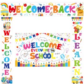 Ctosree 4 Pcs Welcome to School Banner Welcome Back Sign First Day of School Backdrop Decorations for Pre School Primary High School Classroom Party Decorations (Vivid)