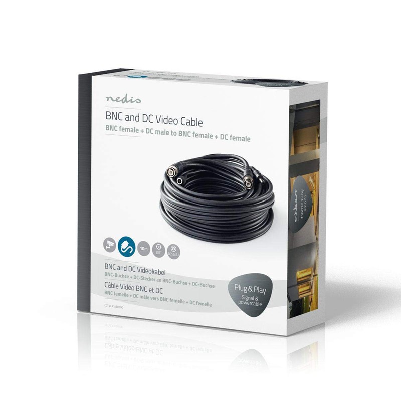 NEDIS CCTVCA10BK100 CCTV Security Cable BNC/DC | RG59 | 10