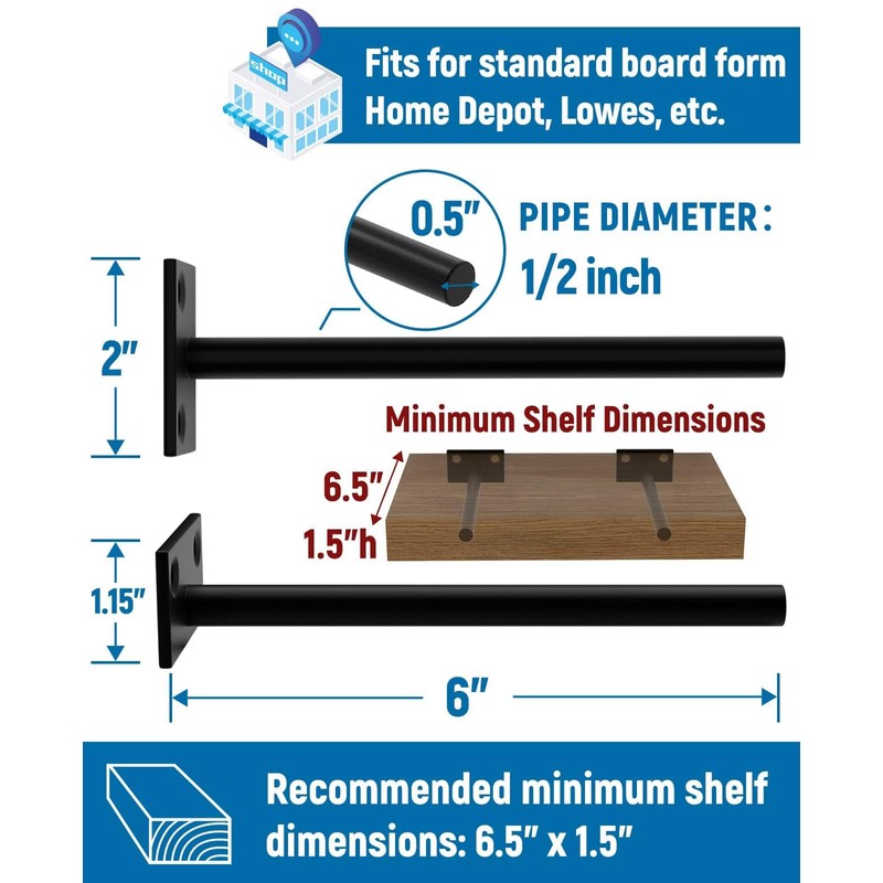 LEOPO 4-Pack 6 inch Floating Shelf Brackets, Hidden Shelf Bracket