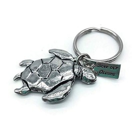 Sea Turtle Save Our Oceans Contribution Pewter Keychain Handcrafted by Basic Spirit