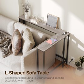 YATINEY Narrow Console Table with Outlets, 70.9" Sofa Table Narrow Long, L Shaped Behind Couch Entryway Table with Charging Station, for Living Room, Hallway, 3 Assembly Options, Greige CT07UBG