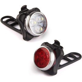 Ascher Rechargeable Bike Light Set, Super Bright Front & Rear LED Lights,  Waterproof