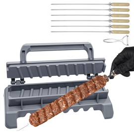 PAXLINSEN Large Kebab Maker Plastic Press with 6 Stainless Steel Skewers and 1 Peeler, Kabob Skewers Barbecue Machine Maker Mold, Portable Easy to Use Kebabs Essential Grilling Tool (Grey)