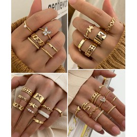 iF YOU 30 Pcs Vintage Gold Knuckle Rings Set, Boho Butterfly Snake Stackable Finger Rings for Women, Midi Ring Pack