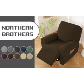 NORTHERN BROTHERS Oversized Recliner Cover - Lazy Boy Recliner Covers That Stay in Place, 4 Pieces Large Recliner Chair Covers 1 Seater, Brown