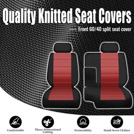 EDIETH Premium Knitted Front 60/40 Split Seat Covers for Toyota Tacoma 1995 1996 1997 1998 1999 2000 Protective & Stylish with Headrests and Console Cover Easy to Clean - Red