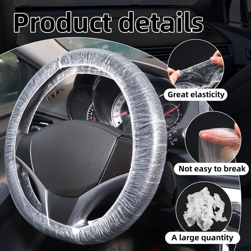 200pcs Disposable Steering Wheel Covers,Disposable Steering Wheel Protector with Elastic,