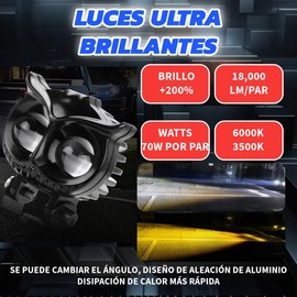 AFD Par De Faros Auxiliares LED Exploradoras, Luces De Conducción Antiniebla Ojo de Angel, Foco Lupa Potente Buho Todo Terreno, Luz Amarilla Y Blanca con Estrobos, 12000LM, Faro Impermeable