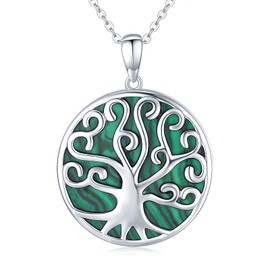 KINGWHYTE Tree of Life Necklace S925 Sterling Silver Malachite Family Tree Pendant Tree Jewelry Gifts for Women Mom