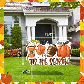 Shimeyao 24 Inch Fall Garden Stakes Outdoor Tis The Season Sign Fall Football Metal Yard Sign, Front Door Decor Signs for Thanksgiving Decorations Autumn Harvest Patio Lawn Walkway