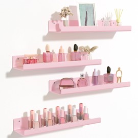 upsimples Acrylic Shelves for Wall Decor, 15" Display Shelf Perfume Organizer for Bathroom, Bedroom, Living Room, Floating Bookshelves for Kids, Pink, 4 Pack