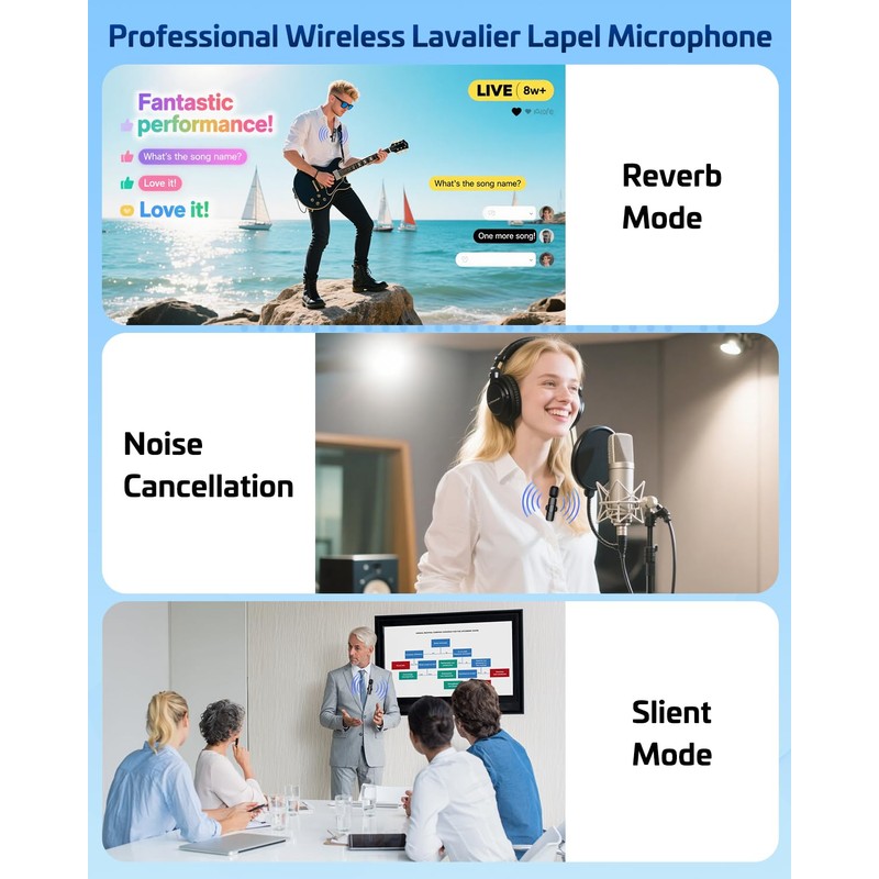 HONGJIEYUAN Pink Wireless Lavalier Microphone for iPhone & Android -