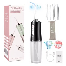 Limpiador de dientes inalámbrico Water Flosser,Irrigador Bucal,IPX7 impermeable240ML,hilo dental de agua de 3 modos con 4 puntas de chorro para el hogar,Bolsas de viaje.Hilo Dental de Agua sin Cable para el Hogar,Viajes,Ducha (Negro)
