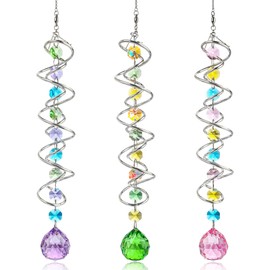 H&D HYALINE & DORA Set of 3 Crystal Sun Catcher for Window Hanging Double-Spiral Gazing Ball Spiral Tail Rainbow Maker Wind Spinners Outdoor for Garden, Patio, Porch, Christmas