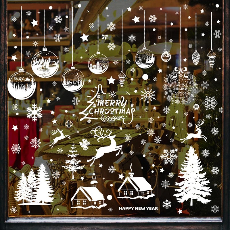 Scinzene Pack of 196 Christmas Window Decorations, PVC Window Decorations,