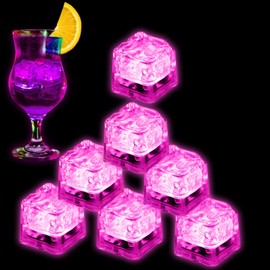 Light Up Ice Cubes for Drinks, 12 PCS Pink LED Ice Cubes Liquid Activated, Glow in The Dark Waterproof Ice Cubes for Home Bar Supplies Summer Party Wedding Decor