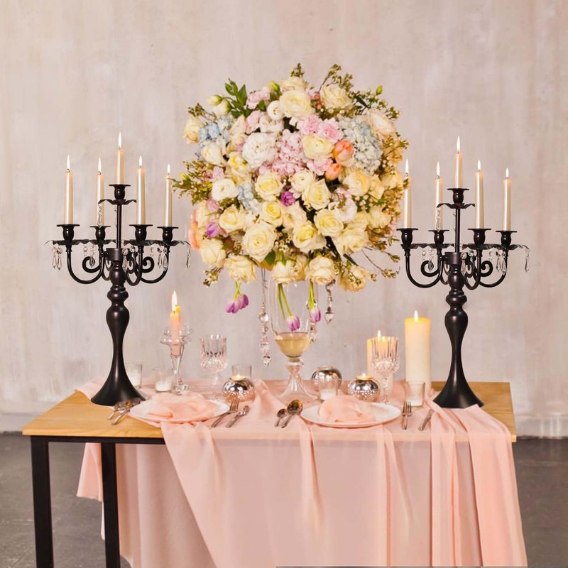 20''Tall Black Crystal Pendant Taper Candle Holders/Stylish Candle Stands/Candlesticks Holder/Candelabra