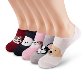 MONFOOT Women's and Men's 5 Pairs No Show Non slip Cute Dogs Print Socks Small, multipack