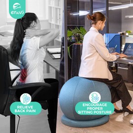 ENOVI ProBalanceΩ Yoga Ball Chair, Exercise Ball with Slipcover and Base for Office and Home, Birthing and Pregnancy, 65cm, CR