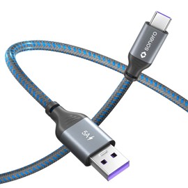 Sonero® USB-C auf USB-A Ladekabel, Handy-Ladekabel, Schnellladekabel USB C, USB Kabel Typ C, USB 2.0, 5V/5A, grau/blau, 0,25m