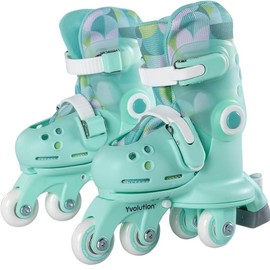 Yvolution Twista 2-in-1 Convertible Kids Learner Skates | Adjustable Sizes (US 7-11), Tool-Free Fit | Unisex Toddler Skates for Boys & Girls Ages 2+ - Color: Green
