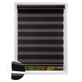 MYshade Custom Size Zebra Roller Shades Blackout(85%) Corded Zebra Blinds for Indoor Windows Dual Layer Black Shades for Bedroom Bathroom Living Room Office Easy to Install