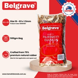 Belgrave, Rubber Bands, Size 16, 63 x 1.5mm, 500gm, 75% Premium Natural Rubber, in a Bag