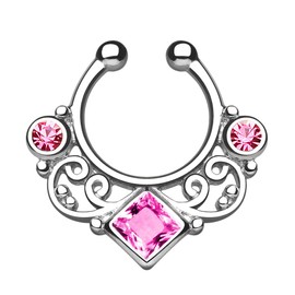 Piercingfaktor® Fake Piercing Universal Ring Septum Vintage Tribal with Zirconia Crystals, Metal, Cubic Zirconia