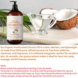 Pomberries Organic Fractionated Coconut Oil C 100% Pure MCT Oil in Glass Bottle with Pump C Lightweight, Non-Greasy Carrier Oil for Face, Hair, Body & Massage C Unscented, Hexane-Free C 16 fl oz