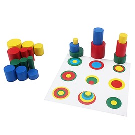 Montessori Color Cylinder with Cards Wooden Cylinder Ladder Block Mini-Size Knobless Cylinder Montessori Memory Training Game Early Development Toy for Kids